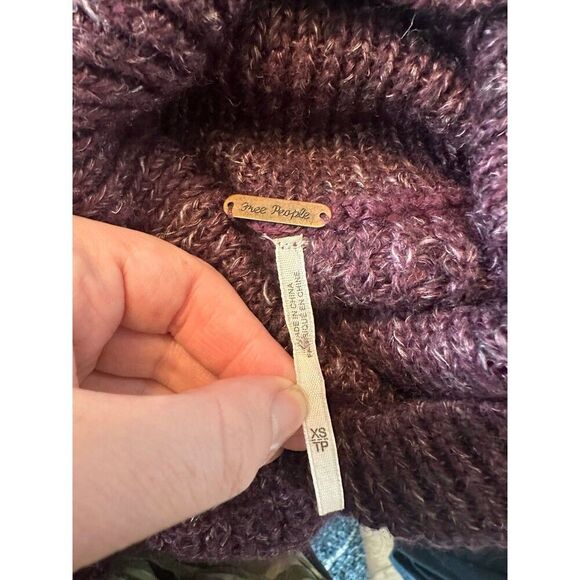 Free People Small Dylan Wool Linen Purple Cable Knit Turtleneck Sweater Womens - Picture 5 of 6